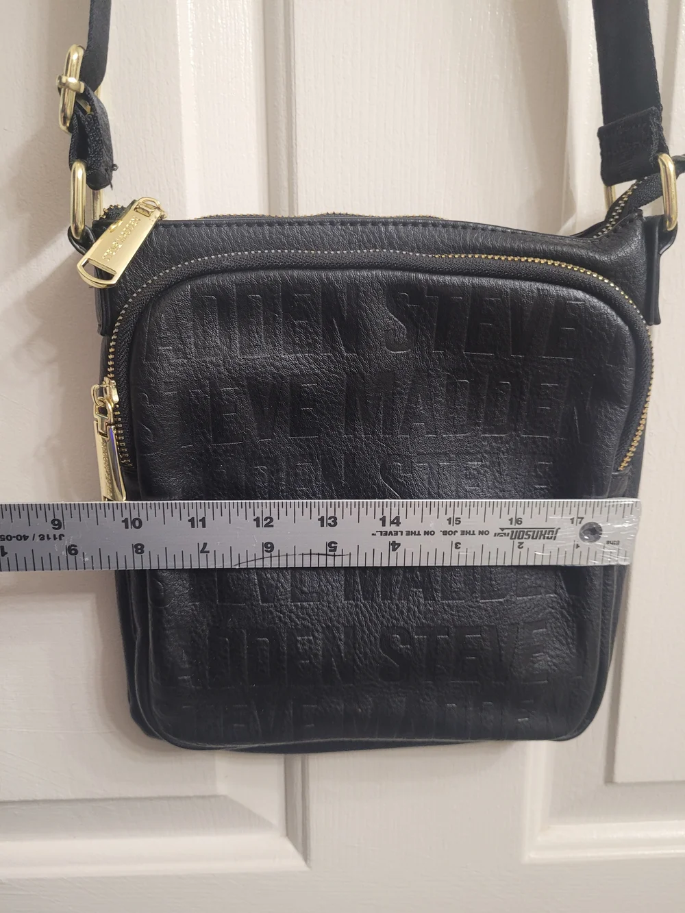 Stve Madden Black Leather Crossbody Bag with Gold Hardware